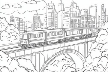 Fototapeta premium Urban Train Bridge Coloring Page