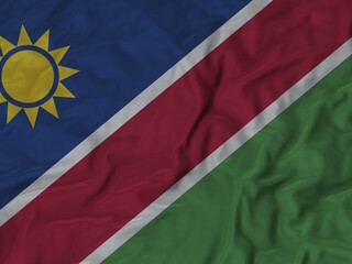 Closeup of Ruffled Namibia flag, Fabric Ruffled Flag Background