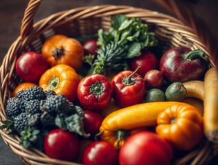 Vibrant vegetable harvest rustic market basket food photography