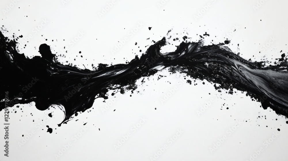 Aufkleber sweeping ink brush strokes across white background with dynamic splashes forming bold abstract shape
