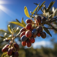 Fresh ripe olives (Picual also called Marte&ntilde;a, Lopere&ntilde;a or Nevadillo Blanco), white background, AI generated