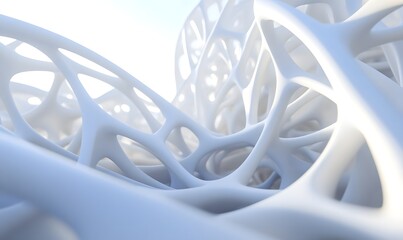 Abstract white lattice structure, futuristic design, bright background, 3D render, architectural visualization