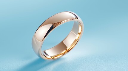 Elegant gold wedding ring on blue background