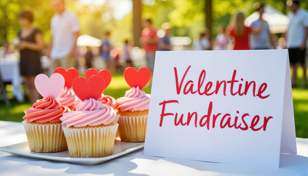 Valentine's cupcakes at outdoor fundraiser event, Valentine's Day Charity