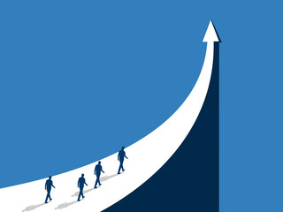 Go to the business goal together, Businessman team walking on the path of the growth arrow