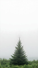 Lonely tree, foggy field, misty morning, nature peace