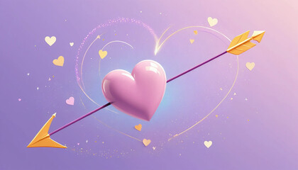 A vibrant cartoon-style bow and arrow crossing diagonally through a heart on a pastel lavender background.