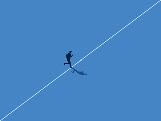 Businessman running firmly and balanced on rope, clear and focused on his path. Vector