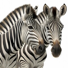 Zebra (Hippotigris) from the equine genus (Equus), and plains zebra (Equus quagga), white background, AI generated