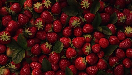 A Lush Abundance of Ripe Strawberries: A Close-Up View of Nature's Sweetness