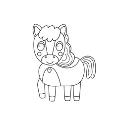 Horse outline vector illustration. Cute little horse isolated on a white background for coloring book for children.