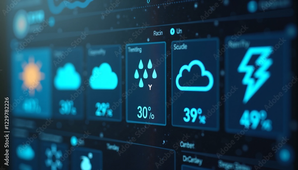 Wall mural digital weather forecast display showing temperature and precipitation.