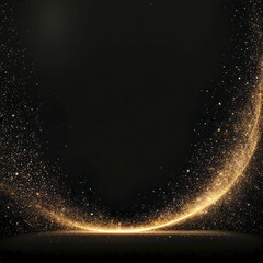 Obraz premium An arc of golden sparkles and glitter forms against a dark background, creating a shimmering, light effect, AI generated