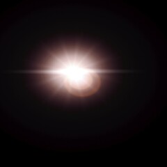 Sun lens flare effect isolated on black background. Can be added to photos by overlaying in screen mode