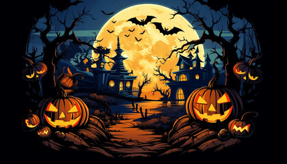 Fototapeta premium halloween background with pumpkin and bats