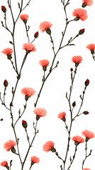 Pink flowers, elegant pattern, white background, nature design, wallpaper