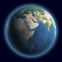3D Illustration of The Earth African Asian European continents of terrestrial globe Isolated on dark blue background