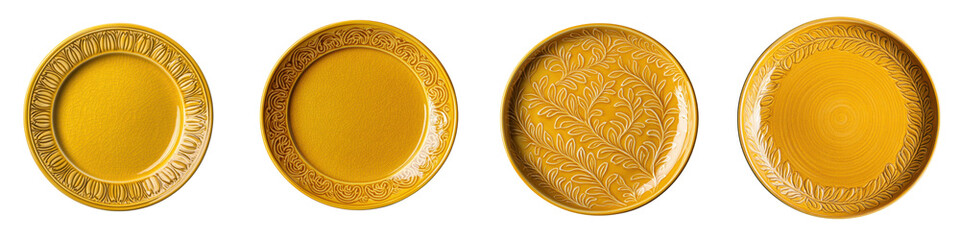 Stunning set of ornate gold patterned porcelain plates for luxurious dining experiences and elegant tabletop presentation  These decorative dishes feature intricate floral and geometric designs