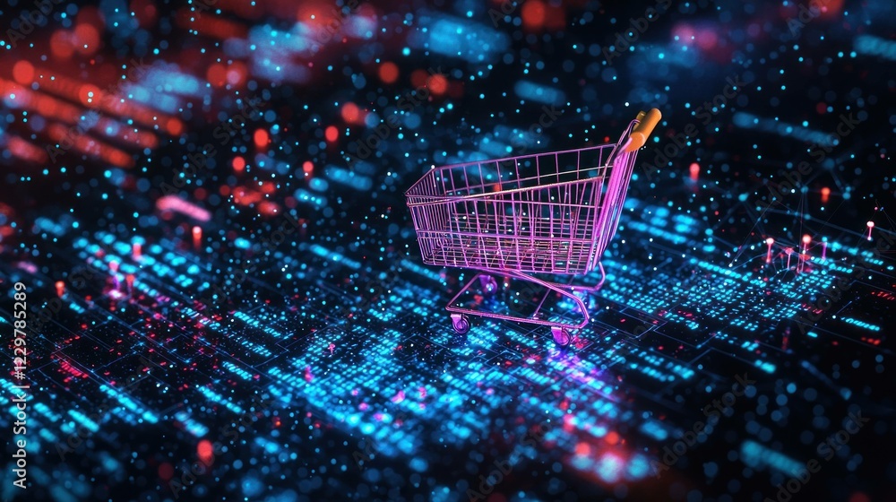 Aufkleber digital shopping cart on abstract colorful background representing e commerce and online shopping tr