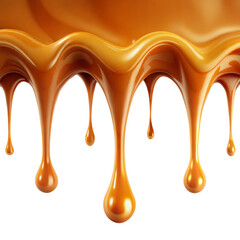 Dripping Caramel Drops Isolated on Transparent Background.