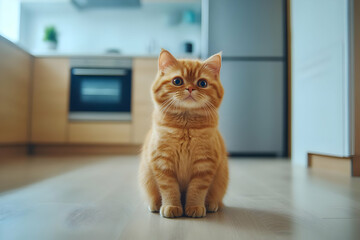 Cute ginger cat kitchen floor