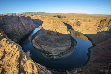Horseshoe Bend, Colorado River River Loop at Morning Sun, Glen Canyon National Recreation Area,...