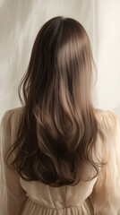 Fototapeta premium Stylish image of Korean girl with layered cut hairstyles, showcasing trendy and modern looks. These images highlight soft, textured layers that add volume and movement, perfect for fashion.
