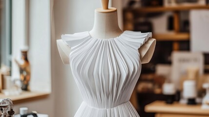 Elegant White Paper Dress on Mannequin