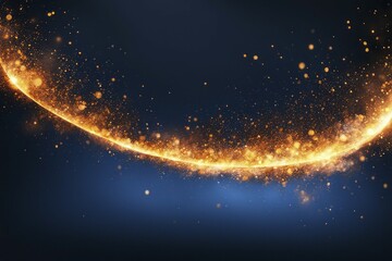 Obraz premium A curved orange glowing light streak with sparkles against a dark blue background, AI generated