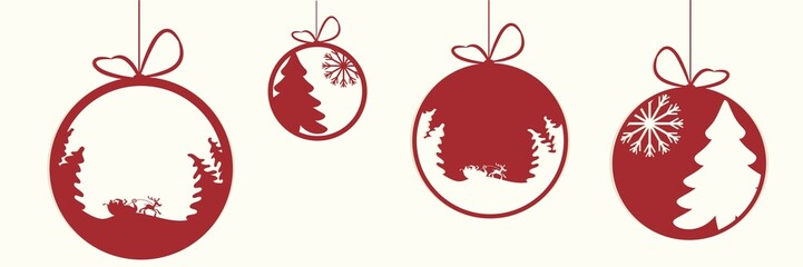 Decorative Christmas baubles with ornaments on a bright ivory background, vector illustration