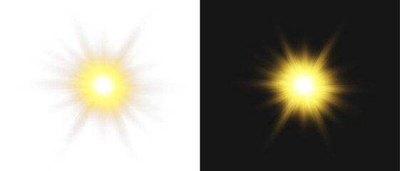 Light Vector with Sun Glare. Sun, Sunrays, and Glare in PNG Format. Gold Flare and Glare.