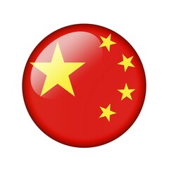The Chinese flag. Round glossy icon. Isolated on white background