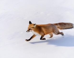Fototapeta premium Red fox running in the snow on sunny winter day