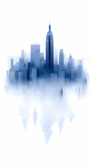 Obraz premium Foggy city skyline, urban landscape, misty background, travel poster