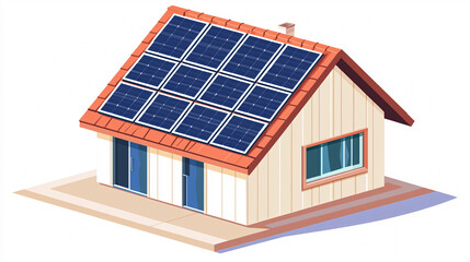 modern house with solar panels on roof, showcasing sustainable energy solutions and eco friendly living. design features sloped roof and large windows