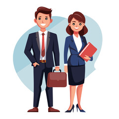 llustration of a male and female business professionals in formal attire.