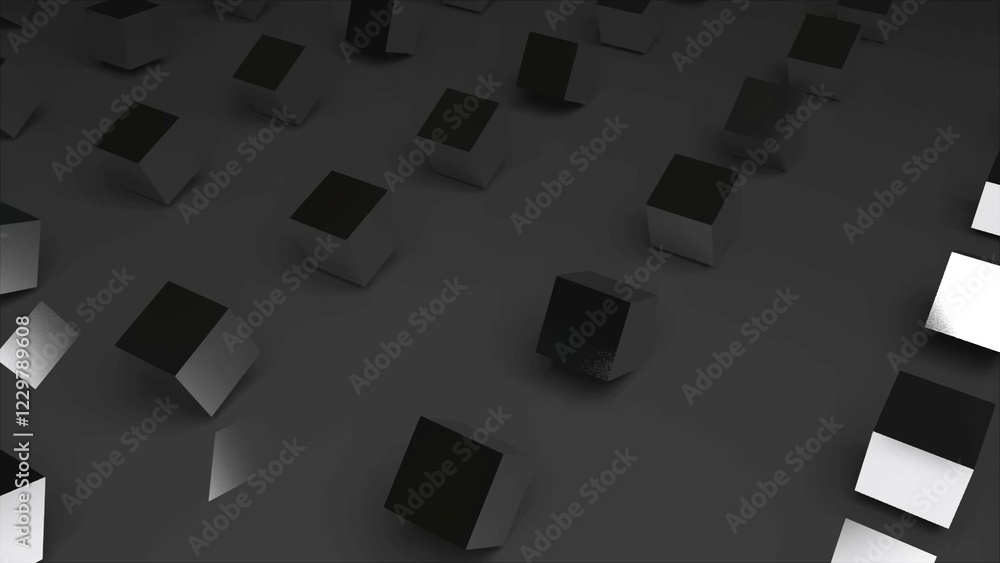 Poster rows of abstract cubes on surface, modern computer generated 3d rendering background