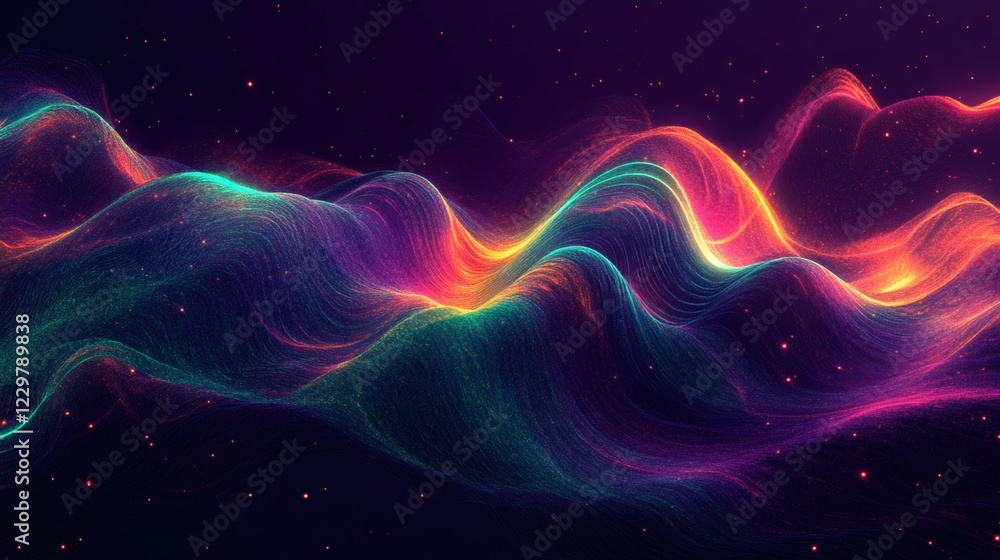 Aufkleber ultraviolet neon green wave patterns with abstract digital gradients and glowing textures forming a 