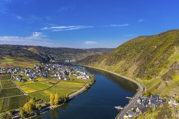 Aerial view, Poltersdorf with vineyards at the Moselle, district Cochem-Zell, Rhineland-Palatinate, Germany, Europe