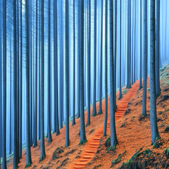 Misty forest path stairs autumn hike