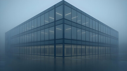 Obraz premium Foggy office building, city, morning
