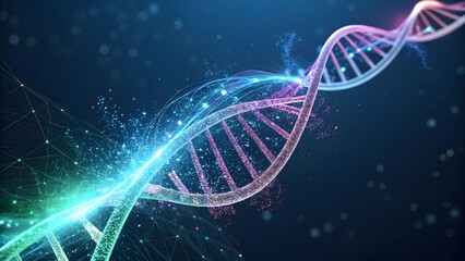 Vibrant Abstract Representation of DNA Helix with Particle Effects