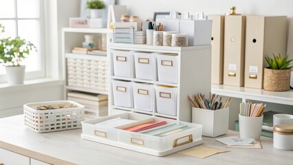 Declutter Your Life: Organized Workspace Stock Photo
