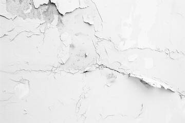 Obraz premium White cracked wall texture with peeling paint and rough plaster surface. Abstract grunge background for design, vintage aesthetics, architecture, and creative digital art projects. High-resolution di