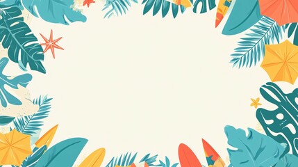 Obraz premium Tropical Summer Vacation Frame Design With Surfboards