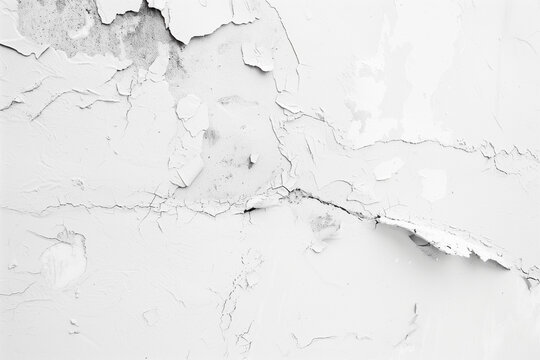 
White cracked wall texture with peeling paint and rough plaster surface. Abstract grunge background for design, vintage aesthetics, architecture, and creative digital art projects. High-resolution di
