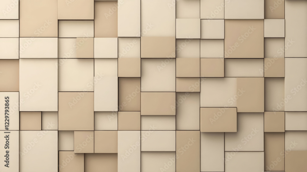 Poster modern abstract wall design featuring beige and cream square panels, creating textured and visually 