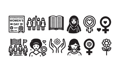  black color line art international women's day icon set vector design illustration