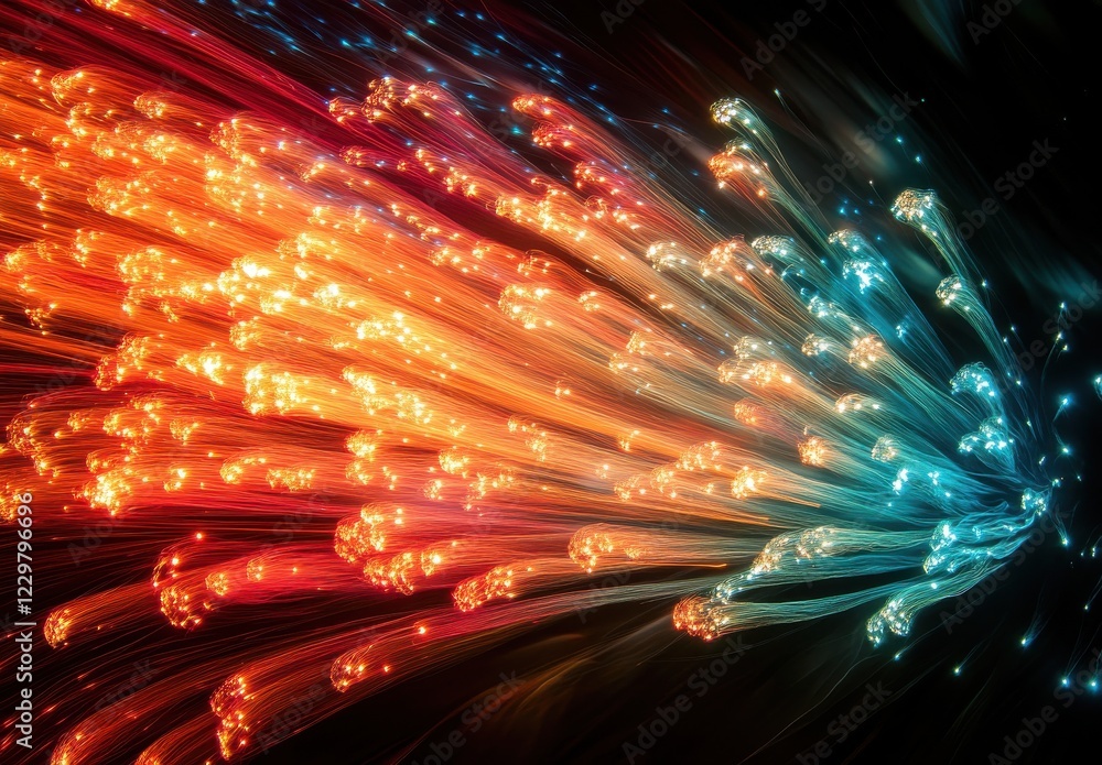 Poster colorful abstract light trail design creating a dynamic sense of movement with bright red and blue s