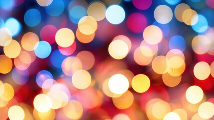 Fototapeta premium A vibrant background filled with colorful, blurred bokeh lights in various hues, creating a festive and dreamy atmosphere.